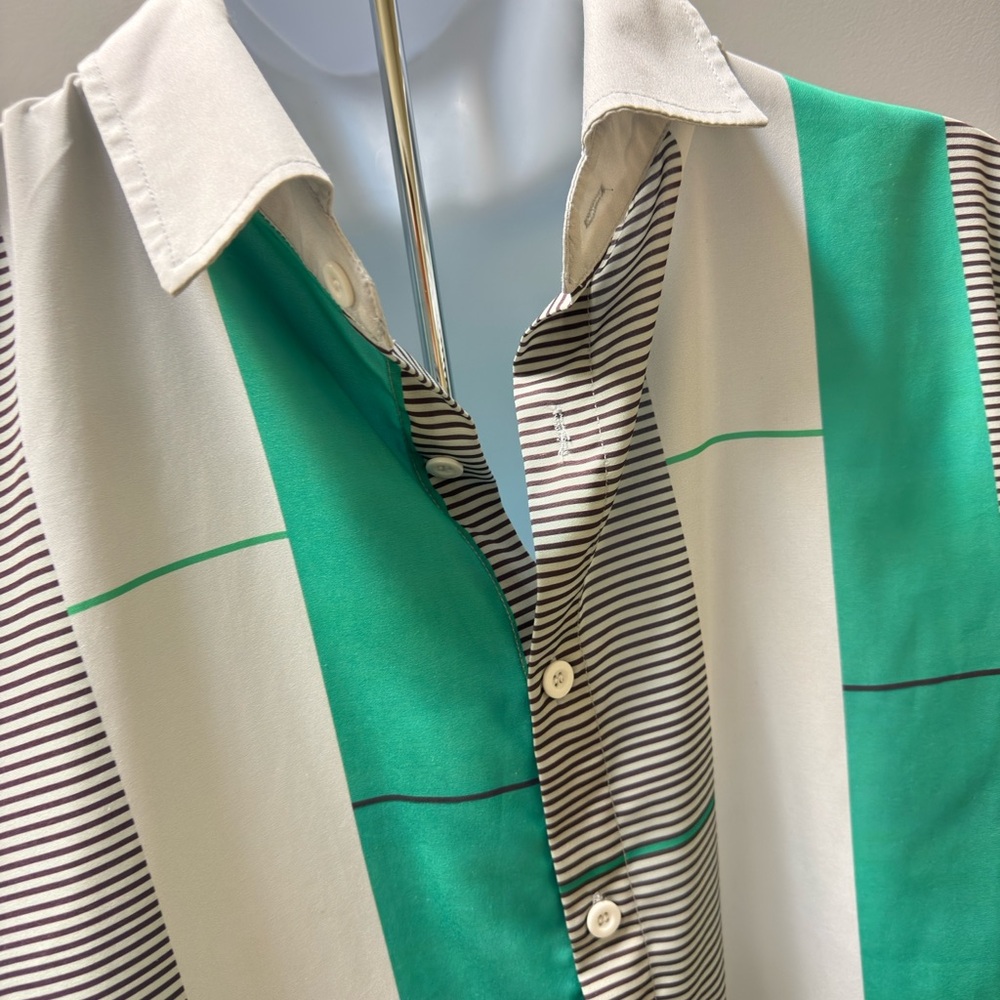 Men's Green and White‎ Striped Casual Shirt